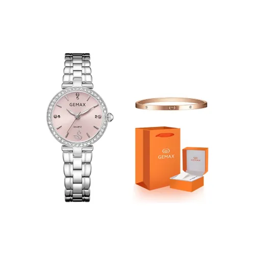 GEMAX Наручные часы Кварцевый механизм Ремешок из нержавеющей стали Часы для женщин Розовый циферблат часов