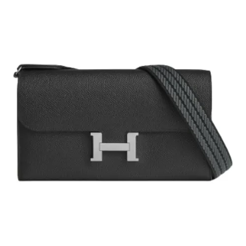 HERMES Constance To Go Epsom Телячья кожа с цветным холстом Сумка через плечо Кошелек Женские 85 Ardoise Темно-сланцево-серый