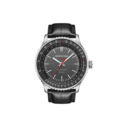 NORTH EDGE Солнечный кварцевый механизм кожаный ремешок унисекс черный циферблат