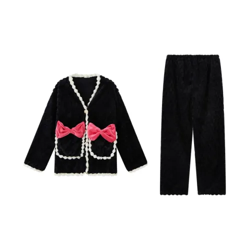 Сон Студенты Квартира Домашний Верхняя одежда Готовый Комплект пижам Женские Черный