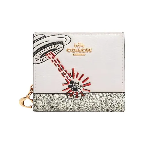 COACH Disney Keith Haring Коллаборация Snap Wallet Кожаный держатель для карт и кошелек Унисекс Белый