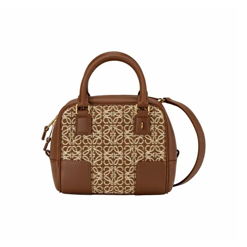 LOEWE Amazona Жаккардовая ткань с коровьей кожей Сумка через плечо Сумка Мини Женская Коричневая