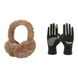 Черная перчатка + коричневые меховые наушники с капюшоном