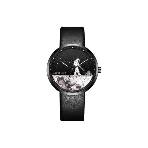 JOKER CAT Кварцевый механизм ремень из натуральной кожи унисекс черный циферблат