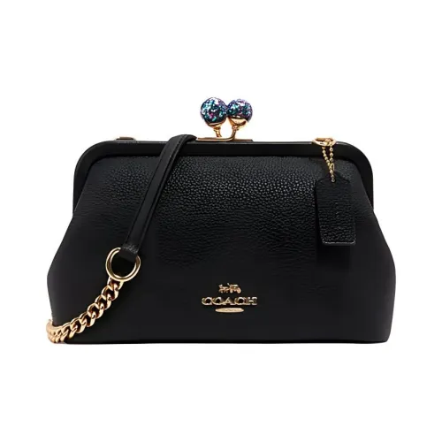COACH Kisslock Коровья кожа Сумка с цепочкой Сумка через плечо Сумка на плечо Женская Черная