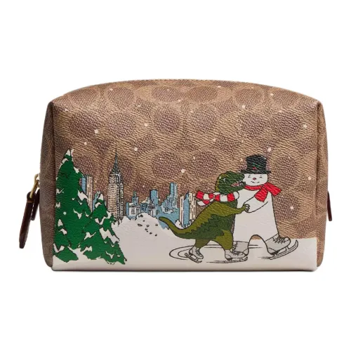 COACH Покрытый холст Мешок для хранения Trumpets Женские Коричневый с Карамель