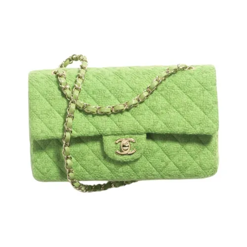 CHANEL Classic Flap CF Золото Металл с Шерсть Саржа And Мягкая Шерсть Сумка через плечо Женская Зеленая