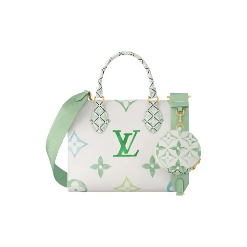 LOUIS VUITTON ONTHEGO Холст Тоут Сумка Сумка для покупок Сумка Маленькая Женская Зеленая и Белая