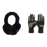 Черная перчатка + черные меховые наушники с капюшоном