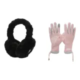 Розовая перчатка + черные меховые наушники с капюшоном