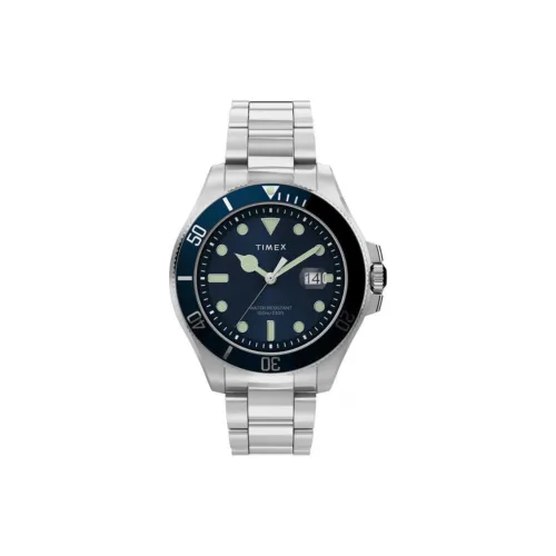 TIMEX Мужские часы Кварцевый механизм Ремешок из нержавеющей стали 43 мм Синий циферблат