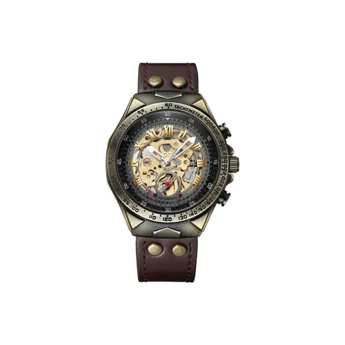 MELSMAO Повседневные Ажурные Часы Механические Часы Кожаный Ремешок Часы Мужские Золотистый Циферблат