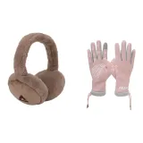 Розовая перчатка + коричневые меховые наушники с капюшоном