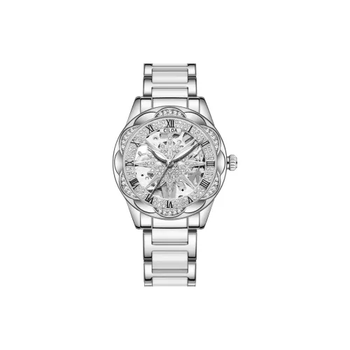 CILOA Механический механизм ремешок из нержавеющей стали женские часы серебристый циферблат