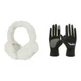 Черная перчатка + белые меховые наушники с капюшоном