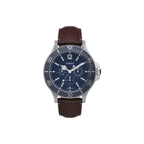 TIMEX Harborside Multifunction Collection Мужские часы Кварцевый механизм Кожаный ремешок 43 мм Синий циферблат