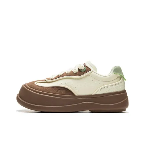 LiNing Honey Platform Slip-resistant Abrasion-resistant Low Top Casual Women's Beige Brown