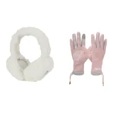 Розовая перчатка + белые меховые наушники с капюшоном