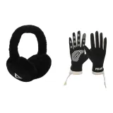 Черная перчатка + черные меховые наушники с капюшоном