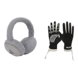 Черная перчатка + коричневые меховые наушники с капюшоном