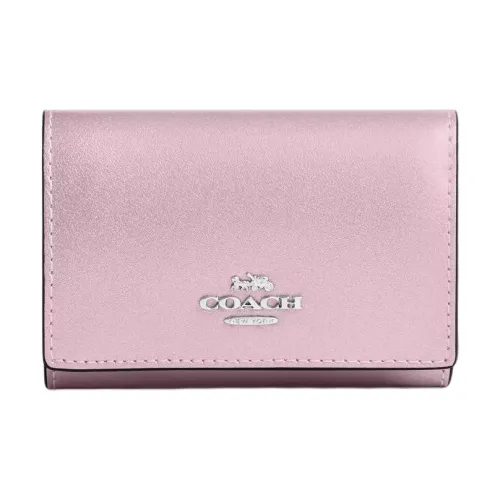 COACH Гладкая кожа Кошелек Мини Женский Металлик Розовый
