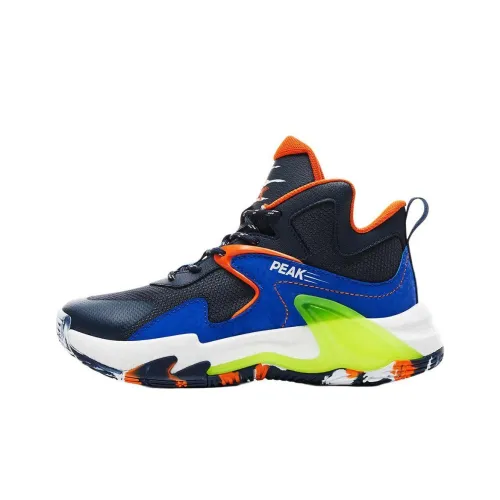 PEAK Slip-resistant Abrasion-resistant High Top Children's Basketball Shoes Dark Blue Teenagers PEAK Противоскользящие Износостойкие Высокие Кеды Детские Баскетбольные Кроссовки Темно-синий Подростки