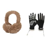 Черная перчатка + коричневые меховые наушники с капюшоном