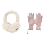 Розовая перчатка + Бежевые наушники с меховыми капюшонами