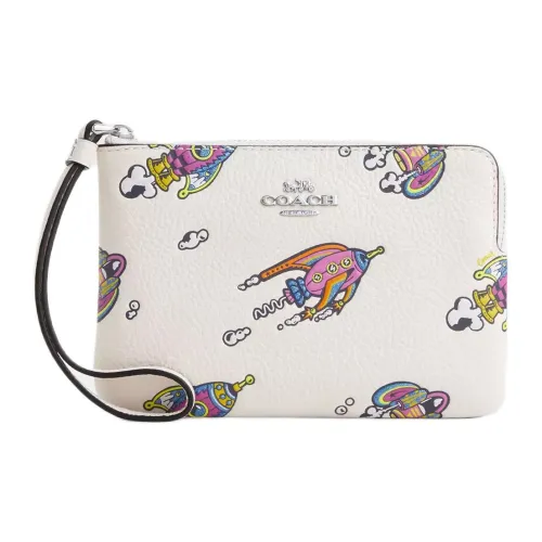 COACH Зернистая кожа личи кожа клатч маленький женский мел