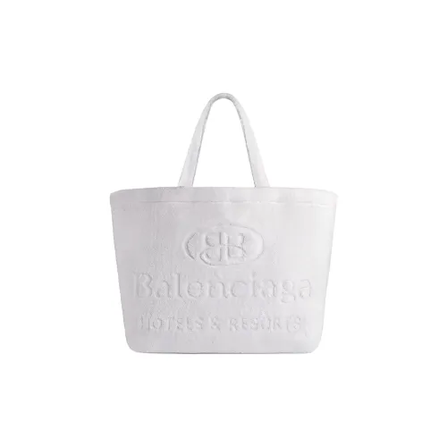 Balenciaga Хлопок Телячья Кожа Тоут Сумка Сумка для покупок Сумка Большая Женская Белая