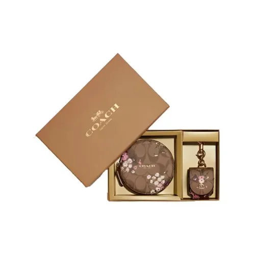 COACH Boxed Холст и Кожа Кошелек для Монет Маленький Женский Коричневый