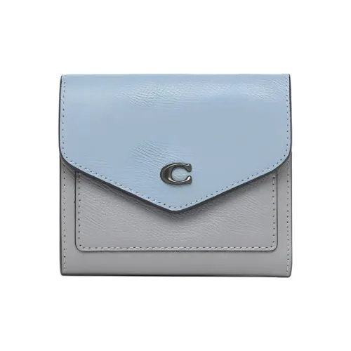 COACH Wyn Крестовая текстура Кожа Конверт Кошелек Женские Mist Синий и Серый Многоцветный