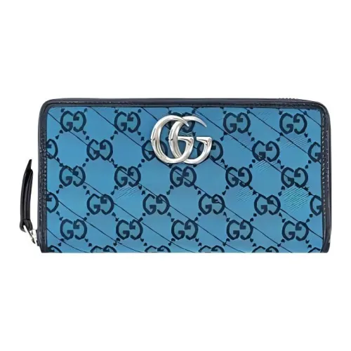 GUCCI GG Marmont Холст с натуральной кожей Кошелек Женский Синий