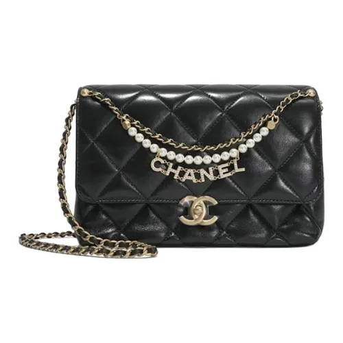 CHANEL Classic Flap CF Блестящая сумка через плечо из овечьей кожи маленькая женская черная