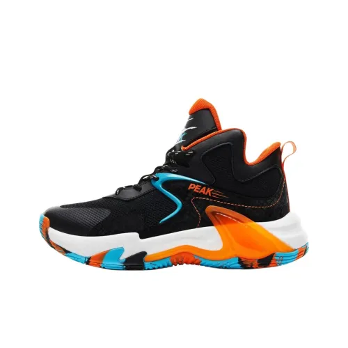 PEAK Slip-resistant Abrasion-resistant High Top Children's Basketball Shoes Black Orange PEAK Противоскользящие Износостойкие Высокие Детские Баскетбольные Кроссовки Черный Оранжевый