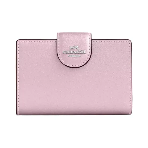 COACH Corner Zip Гладкая кожа Кошелек Мини Женский Металлик Розовый
