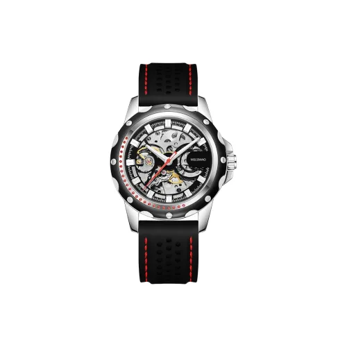 MELSMAO Механическое механическое часы с силиконовым ремешком Мужские часы с циферблатом Skeleton