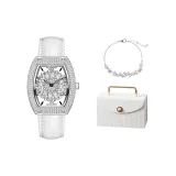 MF0496 L-Серебряный корпус с белым ремешком [Браслет с глицинией, жемчужный, подарочная коробка, комплект]