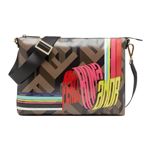 FENDI Холст и кожа Курьер Сумка через плечо Мужская Коричневый Многоцветный