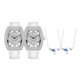 MF0496 L-Серебристо-белый Кожаный ремешок + Серебристо-белый Ремень [Цветочный дизайн, непревращающийся, ожерелье *2]