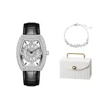 MF0496 L-Серебряный корпус Черный ремень [Браслет с глицинией, жемчужный, подарочная коробка, комплект]