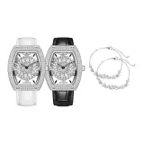 MF0496 L-Серебристый Белый Кожаный Ремешок + Серебристый Черный Ремешок [Браслет с Глицинией *2]