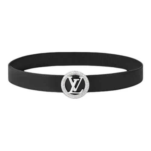 LOUIS VUITTON Кожа Кристалл Кожаные ремни Женские Черный Ширина 3,5CM