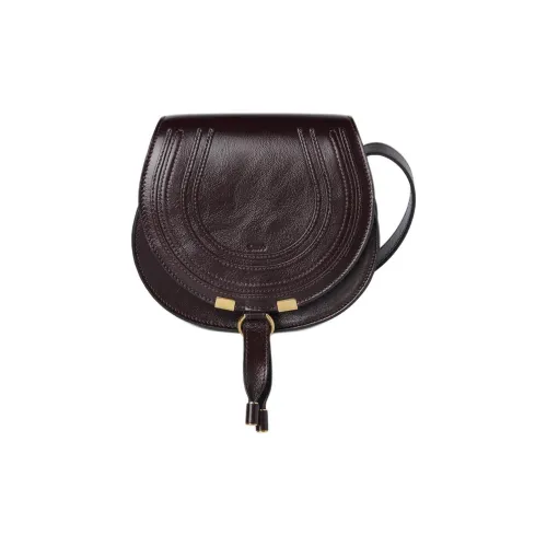 Chloe Marcie Bright Calfskin Saddle Bag Crossbody Bag Small Women's Scarlet Brown