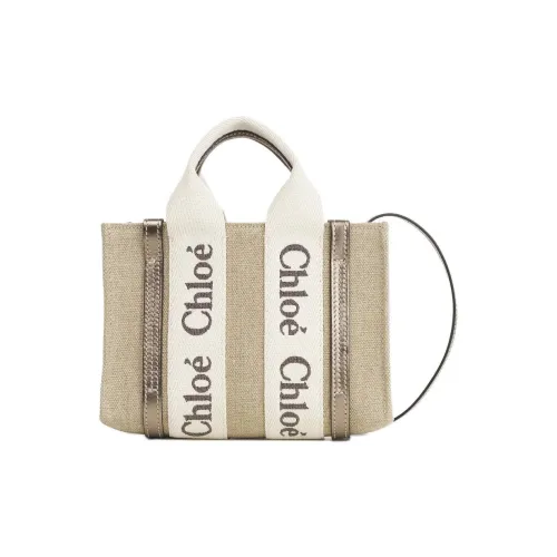 Chloe Woody Linen Tote Bag Shopping Bag Shoulder Bag Crossbody Bag Mini Women's Bright Gray