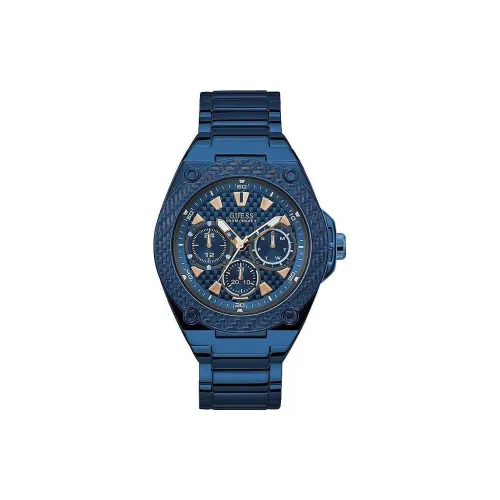 GUESS Мужские часы Кварцевый механизм Ремешок из нержавеющей стали 45 мм Синий циферблат