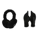 Черная перчатка + черные меховые наушники с капюшоном