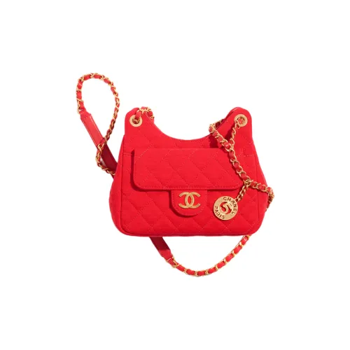 CHANEL Шерсть Jersey Трикотажная ткань с Золотым металлом Сумка через плечо Маленькая Женская Красная