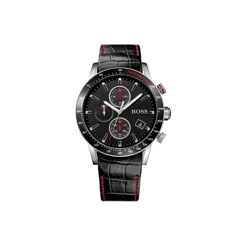 Hugo Boss Мужские часы Кварцевый механизм Кожаный ремешок 44 мм Черный циферблат