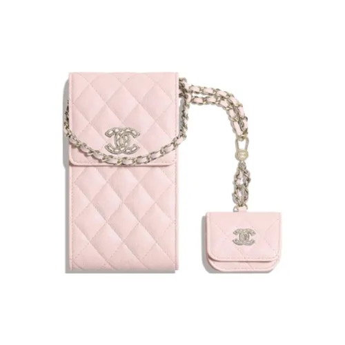 CHANEL Телячья кожа Airpods Pro Case Ожерелье Сумочка для украшений Сумка через плечо Чехол для телефона Женские Розовый